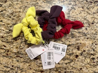 Lot Of 3 Lululemon Uplifting Scrunchie *Fleece Bow Purple Red Electric Yellow - Image 1 of 2