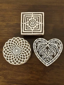 Set of 3 Shapes various Design Printing Block Wooden Stamp New WBS 43 - Picture 1 of 4