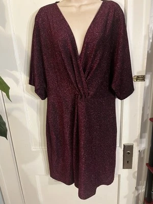 Simply Be Women’s UK 16, US 12 Glitter Sparkle Purple Knot Wrap Dress, Stretch - Image 1 of 4