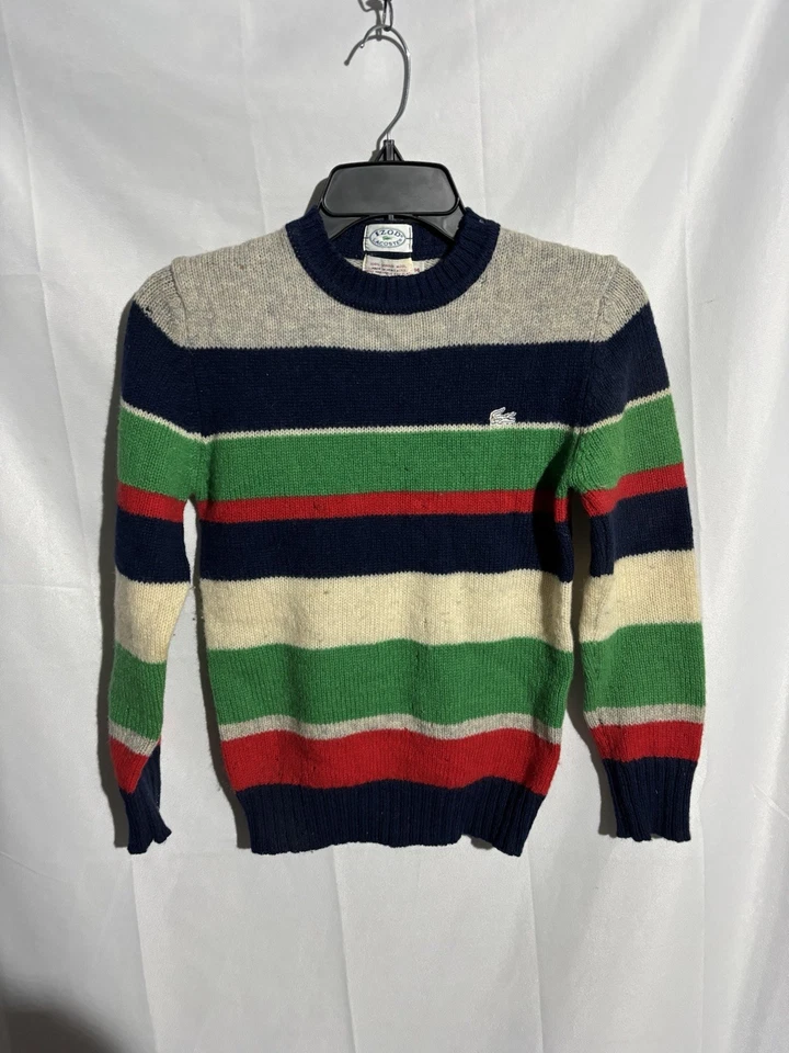 Vintage 80s Izod Lacoste Sweater Boys Sz 14 Multi  Color Virgin Wool Knit - Image 1 of 4