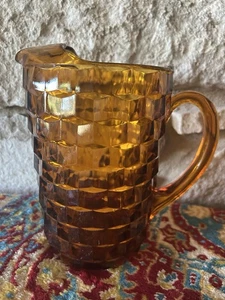 Vintage MCM Indiana Glas Bernstein Kubistisch Krug Wasser Saft Bar Getränk 8" EG - Bild 1 von 6