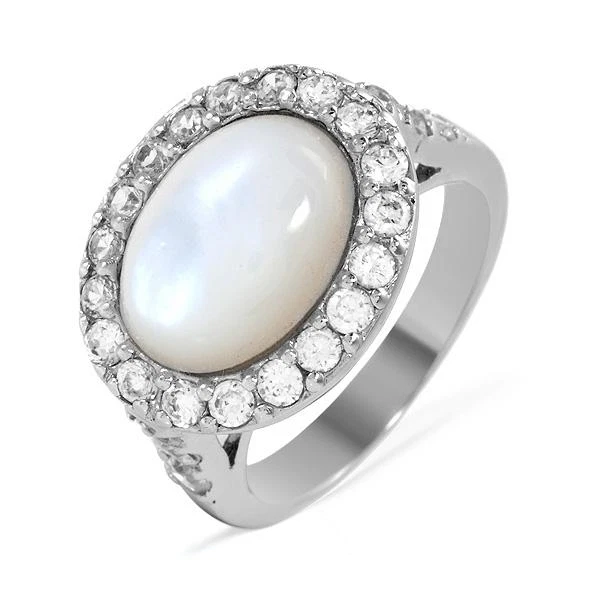  Mother of Pearl MOP CZ Ring .925 Sterling Silver Choose: Size 6 or 7 New ss - Image 1 of 1
