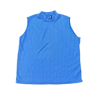 VTG Joanna Ribbed Tank Top Size XL Blue Mock Neck Stretch Made In USA - Image 1 of 3