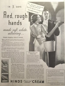 Hinds miele e mandorla crema mani coppia danzante scrubwoman stampa vintage pubblicità 1933 - Foto 1 di 4