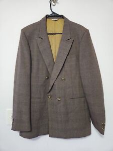 VINTAGE BROWN GLEN CHECK DOUBLE BREASTED SPORT COAT sz 42L blazer / suit jacket