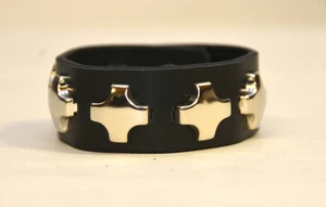 CROSS STUD GENUINE LEATHER BRACELET PUNK GOTH BIKERS ROCABILY - Picture 1 of 1