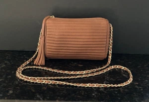 Nordstrom Genuine Leather Caramel Crossbody Bag/Gold Tone Woven Chain/Tassel - Picture 1 of 9