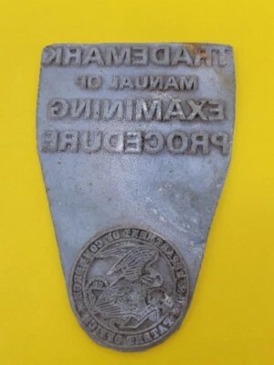 Placa de impresión RARA de colección marca manual procedimientos de examen patente águila Foto 1 de 4