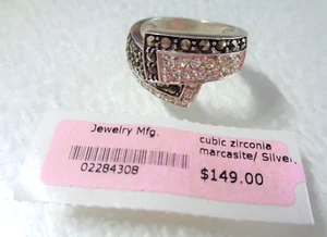 Sterling 925 Stamped, made in China, Marcasites and CZ Statement Ring, Size 7. N - Picture 1 of 6