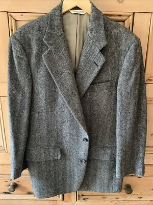 Abrigo deportivo Evan Picone espiga tweed negro crema marrón dos botones EE. UU. 42 S Foto 1 de 4