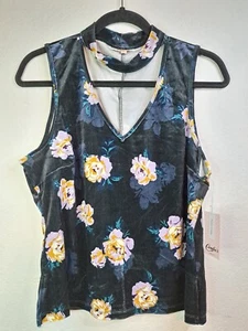 Neu mit Etikett Süßigkeiten Junior XL Blumenmuster schwarz Samt Tank Top mit angebrachter falscher Halskette - Bild 1 von 15