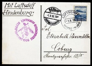 Zeppelin 1936, Hindenburg Olympiafahrt 1.8.36, À Tube Pneumatique Ak-Stpl Sieger - Bild 1 von 1