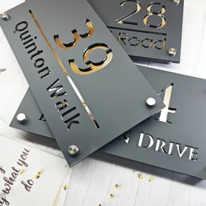 Personalised House Number Sign Laser Acrylic Door Address Matt Plaque Name Plate - Picture 1 of 11