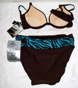 Ladies/Teens 2Pc. Swimsuit Set Brown/Blue Tiger Mixed Size - Picture 1 of 3