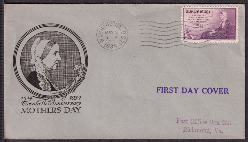 1934 Mothers of America Sc 737-38 FDC with D. E. Schucker 1st cachet gray (CX - Image 1 of 1