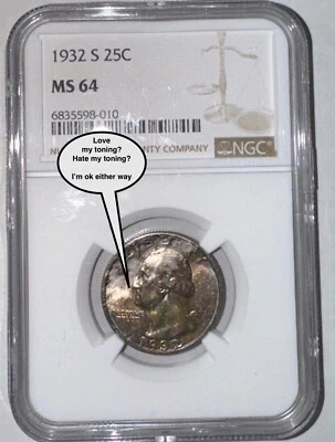 Interesting Toned 1932 S Washington Quarter Graded MS 64 by NGC -- COBM-4206A - Image 1 of 4