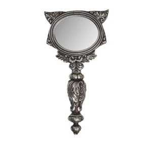 Alchemy Gothic Sacred Cat Hand Mirror Silver Resin Make-up Witchy Vampire Punk - Picture 1 of 6
