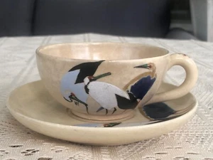 Gyozan Satsuma Teacup and Saucer Circa 1898-1912 Cranes Signed by artist, Gyozan - Picture 1 of 21