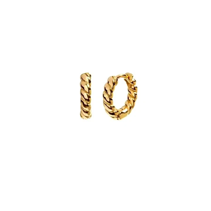 Brincos femininos geométricos de círculo torcido banhados a ouro 18k 17 mm - Minimalista - Imagem 1 de 2