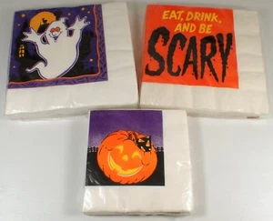 SELLADO 3 servilletas de papel de colección sello calabaza fantasma miedo Halloween 16 por paquete - Imagen 1 de 7
