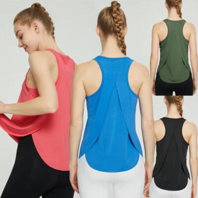 冰丝锻炼背心女式冷干无袖宽松瑜伽衬衫 — 第 1/4 张图片