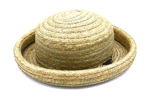 Vintage 90s Liza Claiborne Woven Straw Bowler Hat Round Rolled Brim Cute Prop - Picture 1 of 4