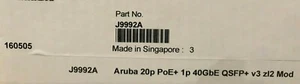 NUEVO HP Aruba J9992A 20 puertos 1 GbE POE+ 1 P 40GbE módulo QSFP+ V3 ZL2 12 piezas - Imagen 1 de 2