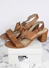 RUSSELL & BROMLEY TRICK Tan Brown Leather Gold Ring Sandals, Size EU 40 / UK 7