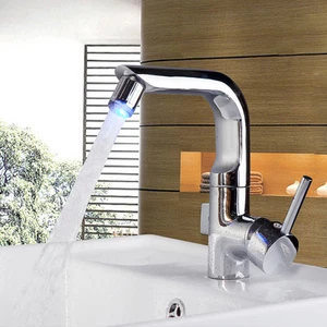 LED Bathroom Deck Mount Waterfall Brass Faucet Basin Sink Mixer Tap - Picture 1 of 9