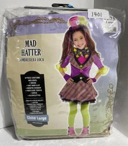 Mad Hatter Girls Kids Child Sz Large Halloween Costume Set Alice In Wonderland - Picture 1 of 4