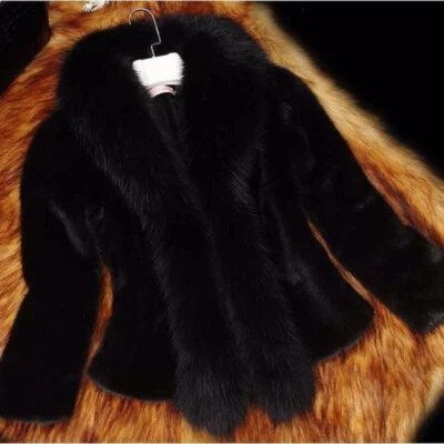 Ladies Plush Faux Fox Fur Jacket Cardigan Fleece Coat Furry Outdoor Soft Fashion - Image 1 of 4