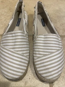 Nautica Canvas Espadrille Flats Beige Stripe Nautical Rudder 1 Slip-On SZ 8 - Picture 1 of 6