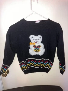 Vintage Carbon Copies Girls' Teddy Bear W/ Heart Sweater Size M 10/12 Kidcore - Picture 1 of 8