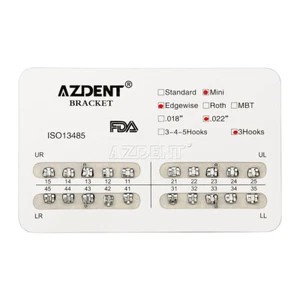 AZDENT Dental Orthodontic Bracket Metal Braces MINI Edgewise Slot 022" Hooks 3 - Picture 1 of 8
