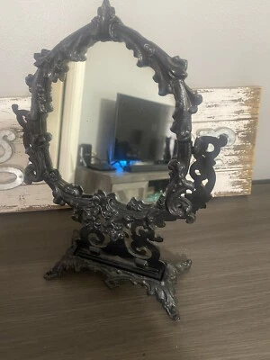 Espejo de tocador giratorio victoriano vintage raro de hierro fundido Foto 1 de 3