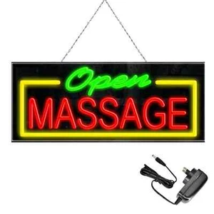 MASSAGE Open LED Sign Neon Light W/12V Power Adapter 60X28.5cm For Business - Picture 1 of 3