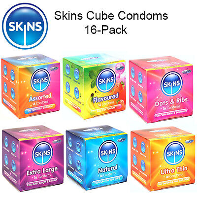 Skins Cubo Profilattici 16 - Confezione,a Coste ,Ultra Sottile,XL,Aromatizzati • 22.13€