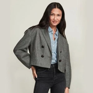 NWT! 12 Veronica Beard Sybille Cropped Tailored Houndstooth Wool-blend Blazer - Picture 1 of 13