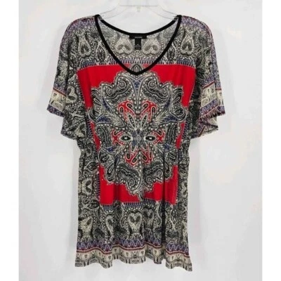 Top Alfani Mujer Cuello en V Geométrico Multicolor Lentejuelas Transparentes Cintura Elástica Talla M Foto 1 de 4