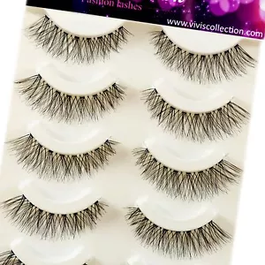 Natural Lashes False Wispy Eyelashes Demi Cat Eye Long Cross Strip Clear Band - Picture 1 of 2