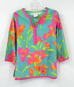 GRETCHEN SCOTT shirt top tunic floral cotton island cruise beach colorful L - Picture 1 of 6