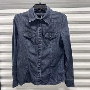 Damen Vintage AJ Armani Jeans Pearl Snap Western Indigo Denim Hemd Gr. 6 Italien - Bild 1 von 13