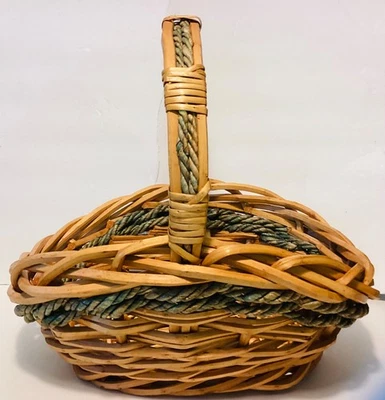 Rustic Handwoven Wooden Slat Basket with Handle 14x14 Rustic Farmhouse Decor - Image 1 of 3