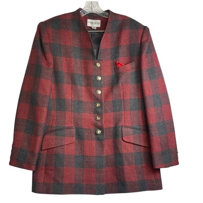 John Meyer Norwich Women's 14 Plaid Blazer Red Gray Wool Blend Vintage Preppy - Image 1 of 4