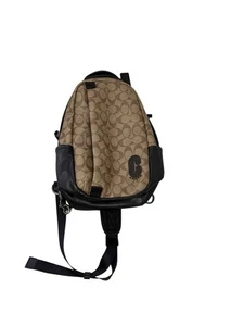Coach Edge Pack Borsa a tracolla firmata in tela nera marrone pelle 89909 - Foto 1 di 16
