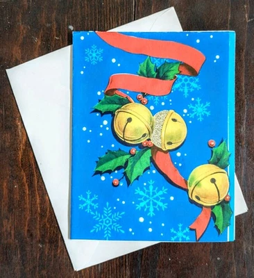 1 hermosa tarjeta de felicitación de Navidad vintage sin imprimir 1940 con env SIN USAR lámina texturizada Foto 1 de 4