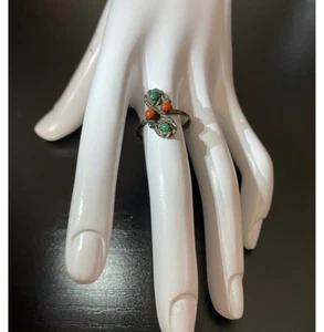 Anillo Navajo Piedra Verde y Naranja Talla 7 - Imagen 1 de 5