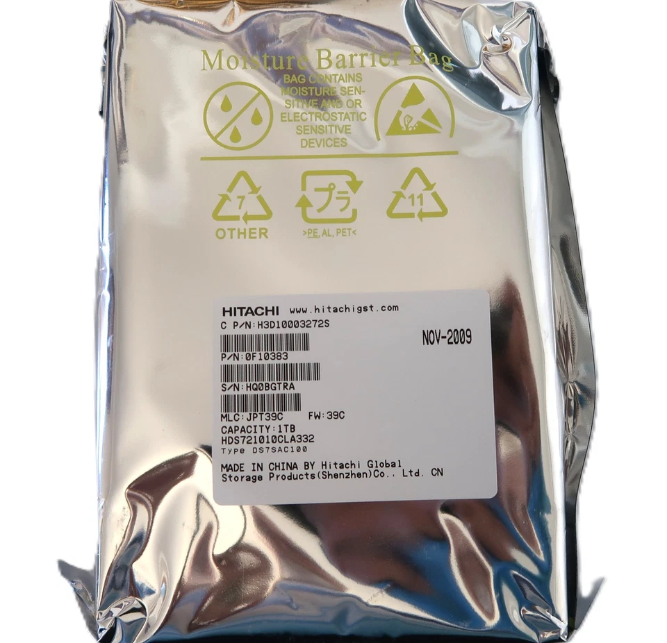 Hitachi HDS721010CLA332 0F10383 JPT39C H3D10003272S 3.5" 1TB Sata NOV-2009 *NEW* - Image 1 of 1