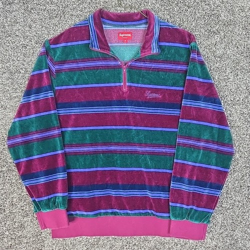 Supreme Pullover Uomo Medium Righe Quarto Zip Maglione Velluto Street Hip Hop