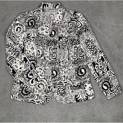 VTG Cali & York Jacket PM Abstract Artsy Retro 90s Black White Full Zip Collared - Image 1 of 4